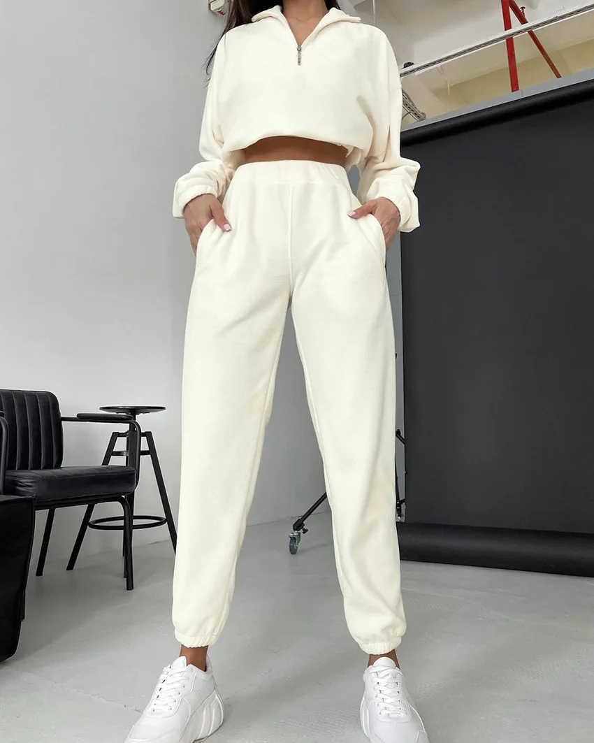 여성 스웨트슈트 세트 빈티지 지퍼 스웨트셔츠 하이웨이스트 루즈 팬츠 세트 여성 가을 패션 여성 스포츠웨어 2025 의류