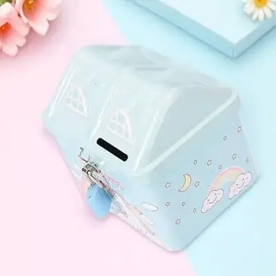 Kids Metal House Piggy Bank Cartoon Design Lock Coin Bank Money Saving Jar Girl Gift Girls Piggy Banks for Kids
