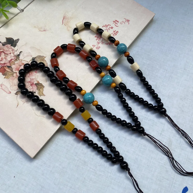 1pcHand-Made Rope Handgrip Mobile Phone Beads Rope Wenwan, Traditional Chinese Handcraft Jewelry Jade Accessories Rope Agate Lan