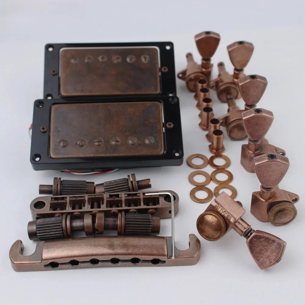 GUYKER-Bronze Electric Guitar Bridge Set, Pickup, String Lock, Tuners, Tune, O Matic, LP Guitar