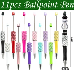 11pcs DIY Diamond Bead Ballpoint Pen Handmade Sticking Beaded Pens Creative Colorful Rhinestone Pens School Office Supplies