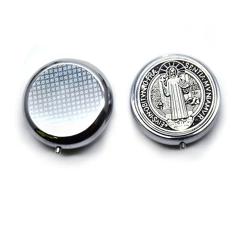 Retro Religious Jewelry Box Round Elegant Virgin Mary Gift Box Zinc Alloy Saint Benedict Jewelry Box Accessories Storage
