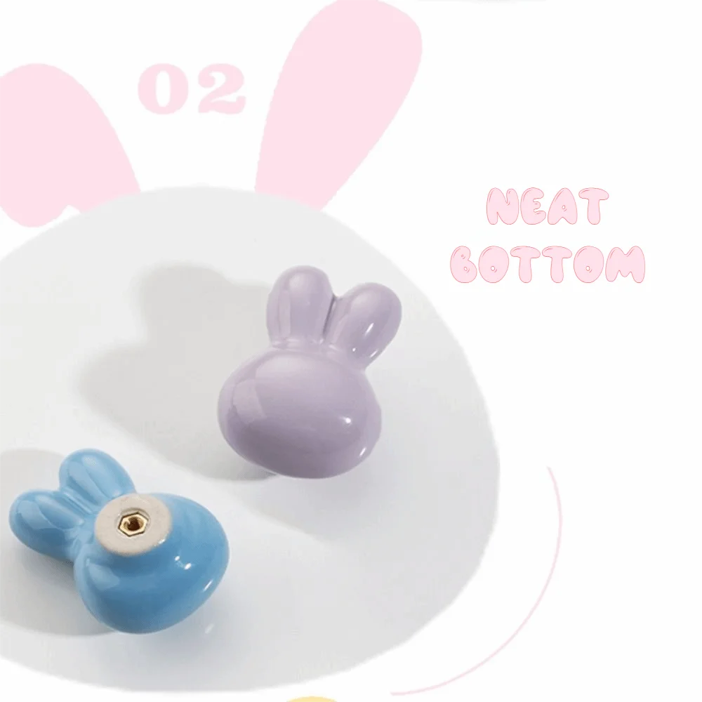 Single Hole Ceramic Drawer Knobs Rounded Soft Edges Solid Metal Thread Cartoon Furniture Handles Smooth Glossy Ceramic