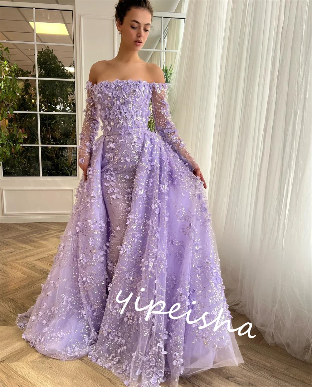 Vestido de fiesta de cóctel con apliques de Organza Jiayigong personalizado, vestido de ocasión a medida con hombros descubiertos, vestidos largos de Arabia Saudita