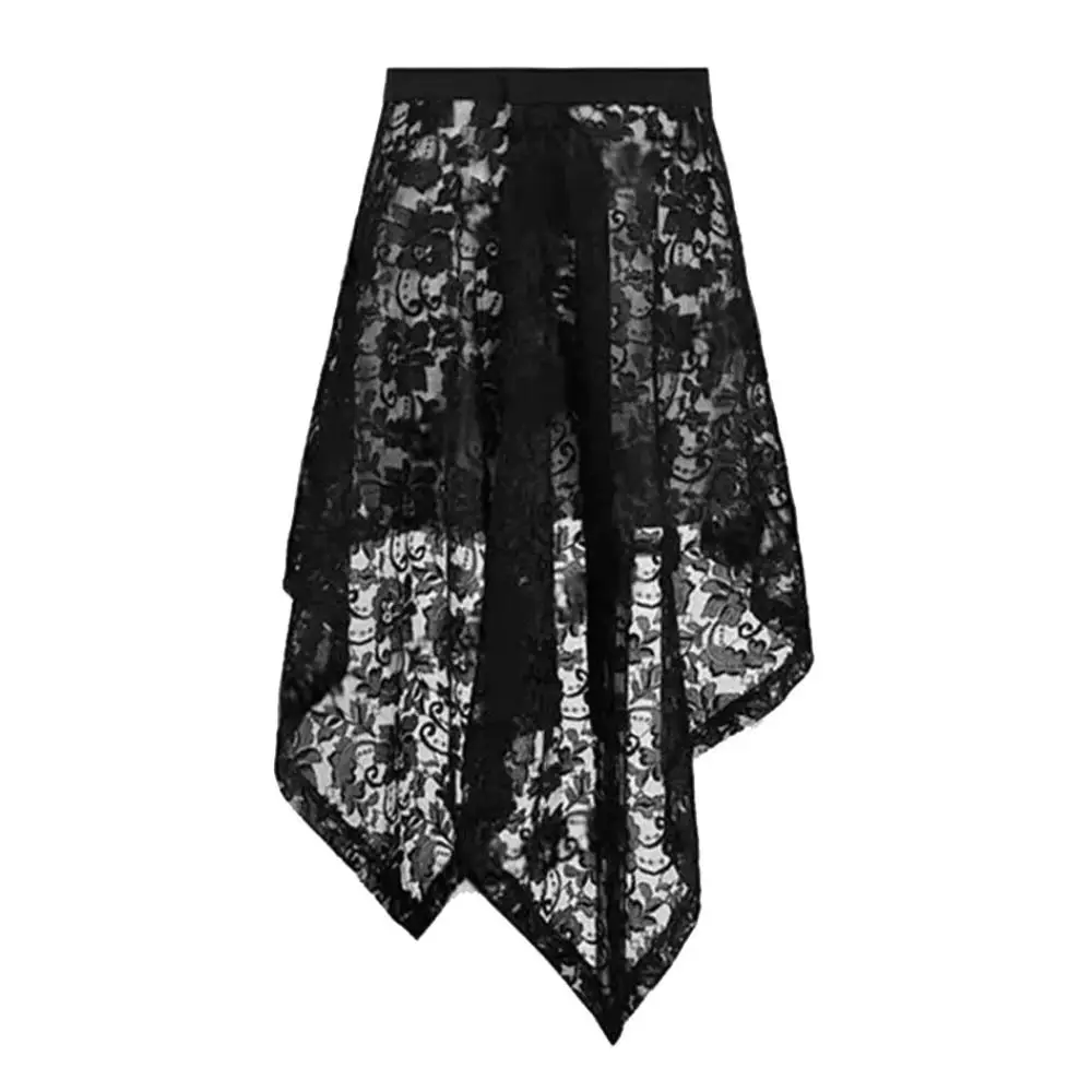 Embroidered Flower Lace Skirt Y2K Streetwear See Through Hollow Out Skirt High Waist Irregular Layering Skirt Jeans Decoration
