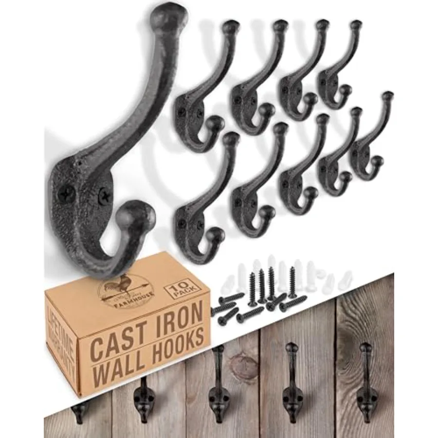 

Набор из 10 настенных крючков для одежды из чугуна в деревенском стиле, декоративные винтажные крючки для подвешивания пальто, сумок, шляп, полотенец