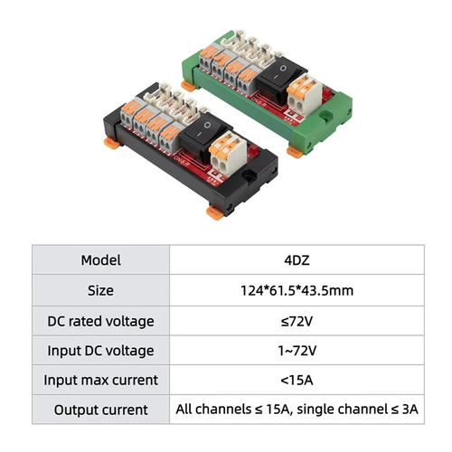 Imagen 2 del producto Módulo de distribución de fusibles de CC, 4 canales, 6 canales, 8 canales, 12 canales, 16 canales, CC de 72V, corriente de salida de placa de conexiones 3A utilizada para ramificación de circuitos