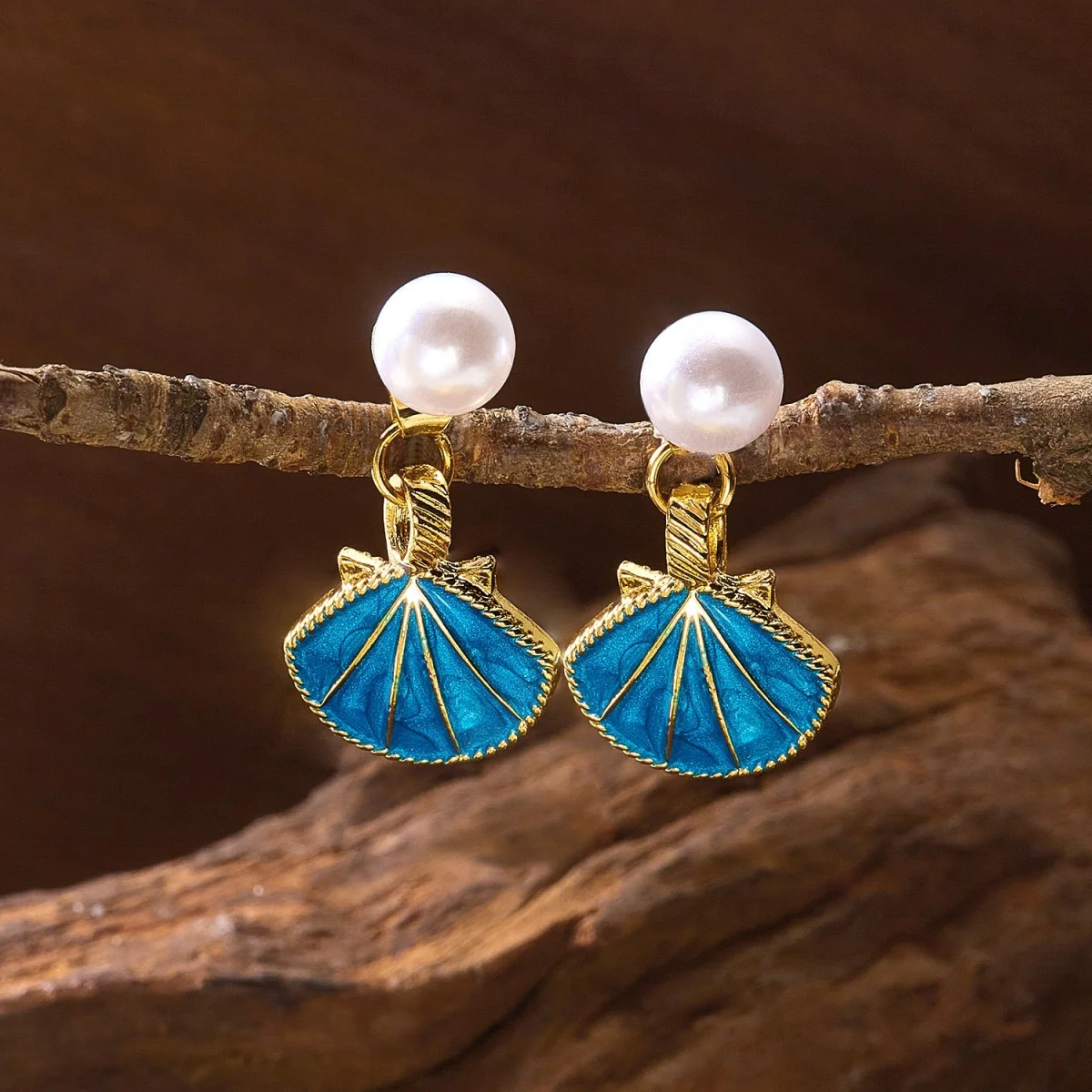 Imitationsperlen-Ohrstecker mit Emaille-Muschel-Rückseite für Damen und Herren, böhmische Ozean-Strand-Muschel-Ohrringe, Sommerparty-Schmuck – Detail 19