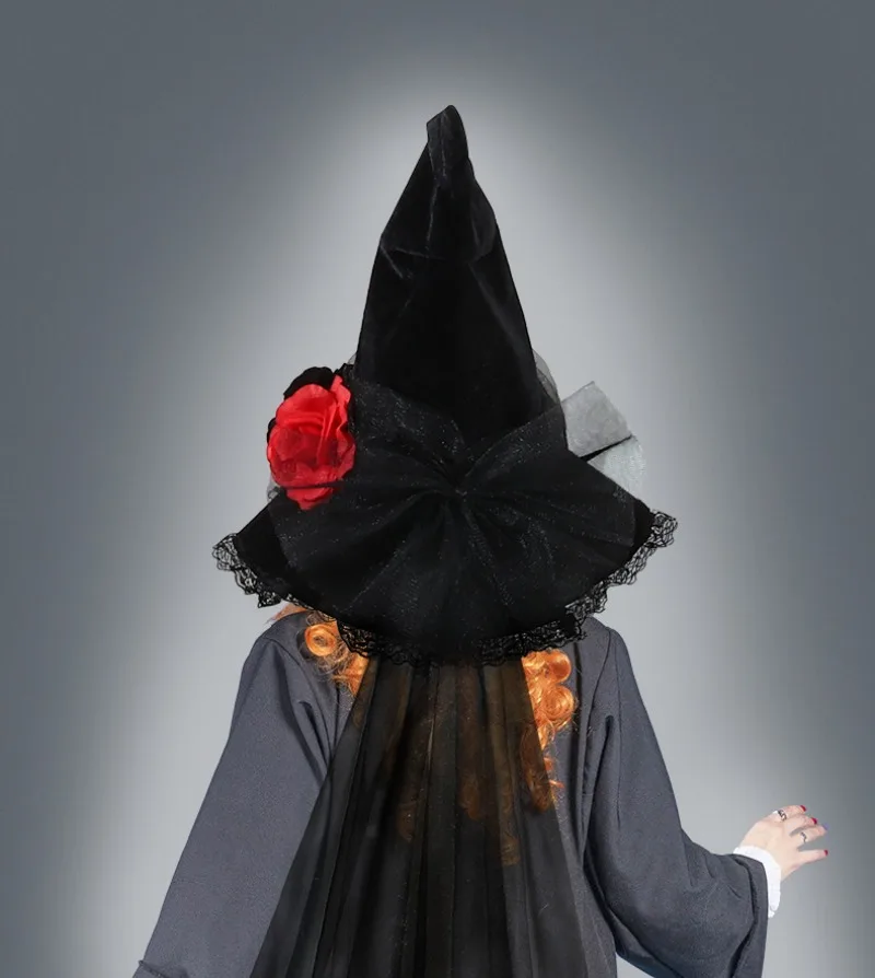 Kapelusz Wiedźmy na Halloween, Kapelusz Wiedźmy z Gazy, Symulowany Kwiat, Dodatek do Kostiumu, Rekwizyt Królowej, Trend Mody 2025