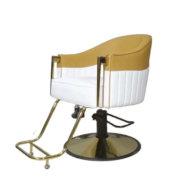 Luxus Weißgold Schönheitssalon Möbel Friseur Styling Stuhl runde Basis Edelstahl Barbershop Friseurstuhl