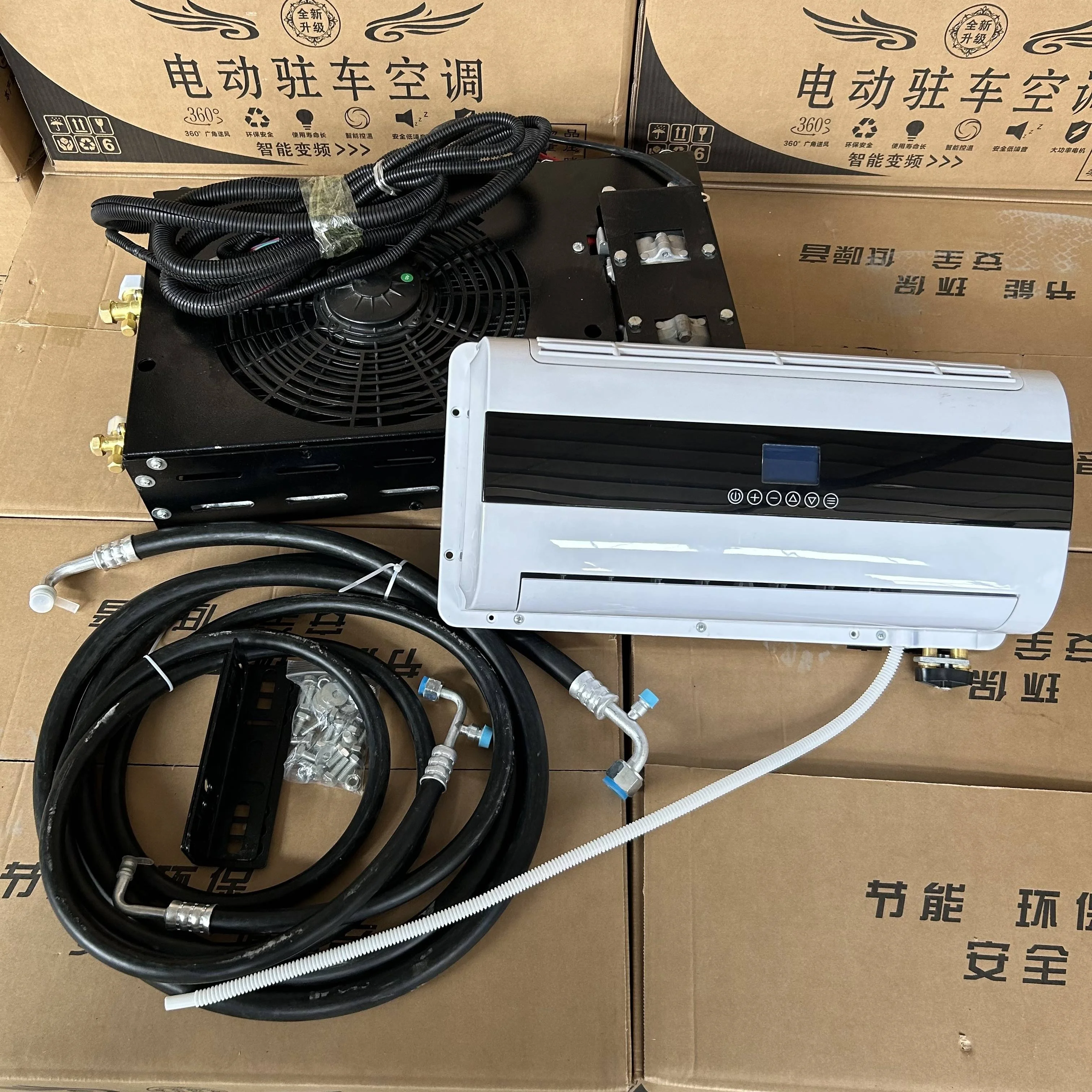 2026 Latest 12V/24V Split-Type Parking Air Conditioner Heavy-Duty Square Design High Efficiency Cooling System for Truck