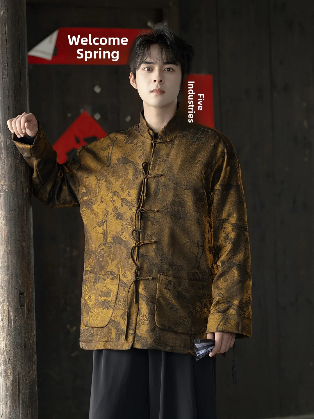 

Ele Satin Embroidered Jaet Men's Autumn Winter New Chinese Sle Trendy Brand Tang Costume Outerwear