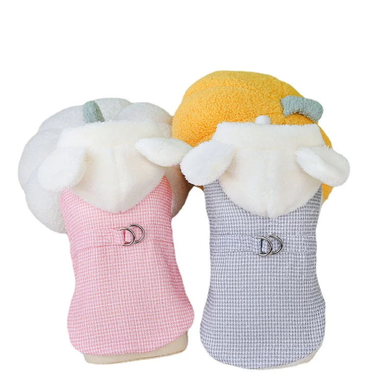 24 Autumn/Winter New Cute and Fun Casual Hooded Coarse Fabric Comfortable Cotton Plush Dog Pet Double Traction Cotton Coat