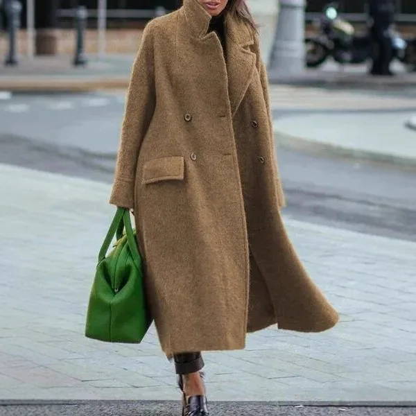 2025 Autumn and Winter Women's Leisure Long Pure Color Warm Wool Coat