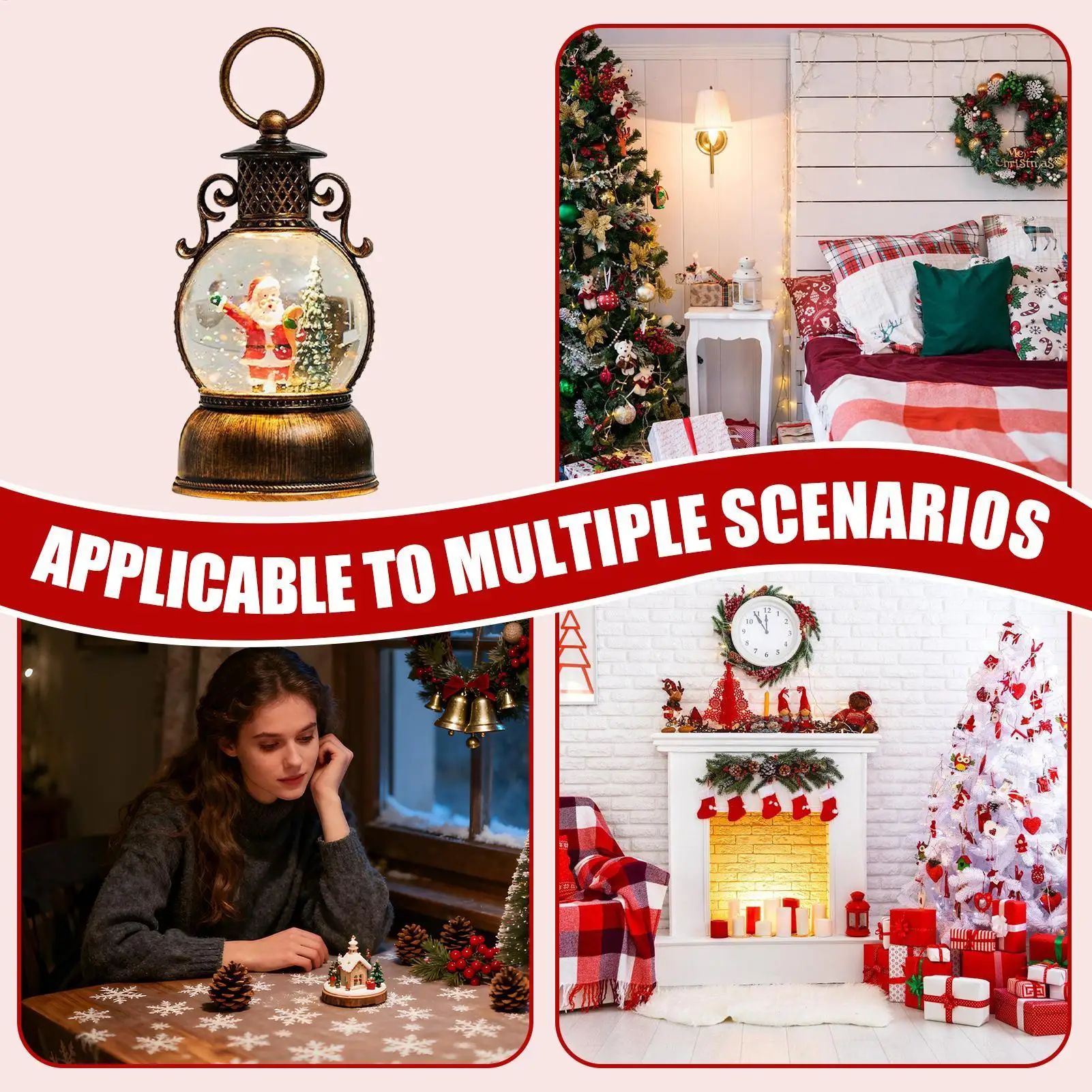 Linterna de globo de nieve de Navidad, accesorios de escena de fiesta, decoración de globo de nieve brillante de Navidad para amigos, adolescentes, hombres y mujeres, comedor de mantel