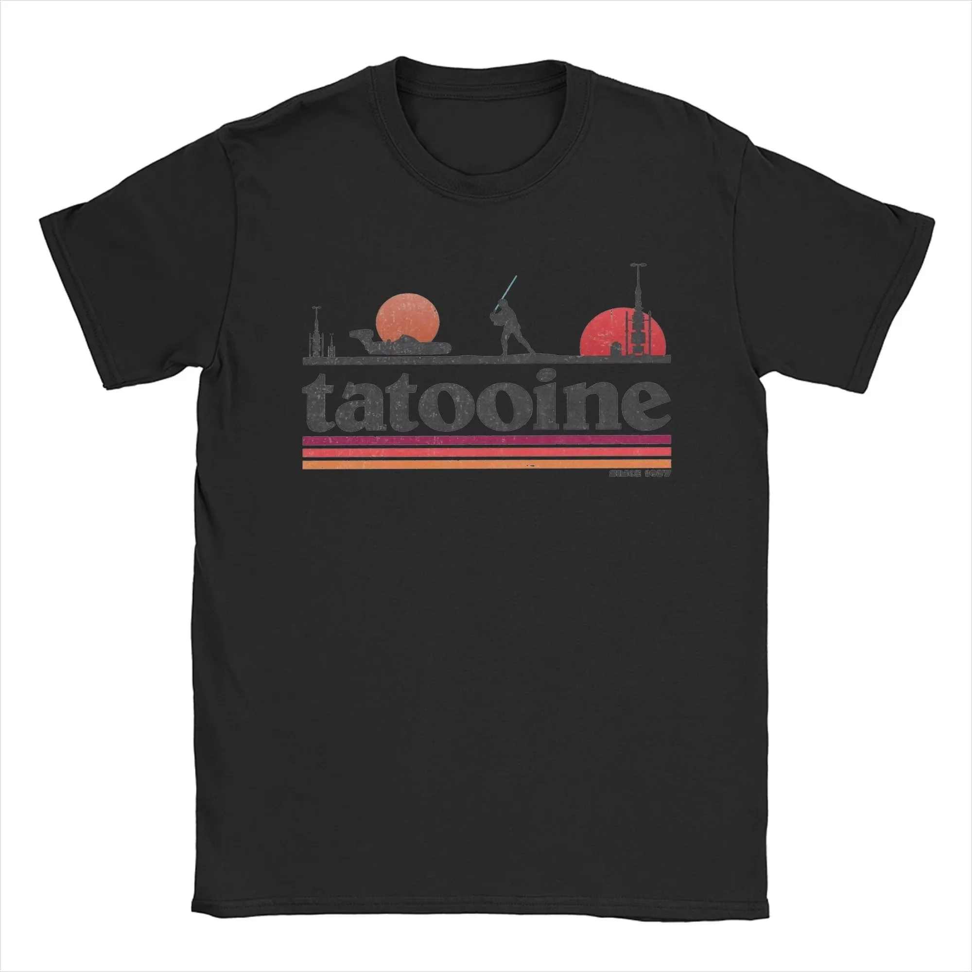 2026 Men Vintage Sunset Horizon Graphic T-shirt Retro Striped Print Short Sleeve Crew Neck Tee