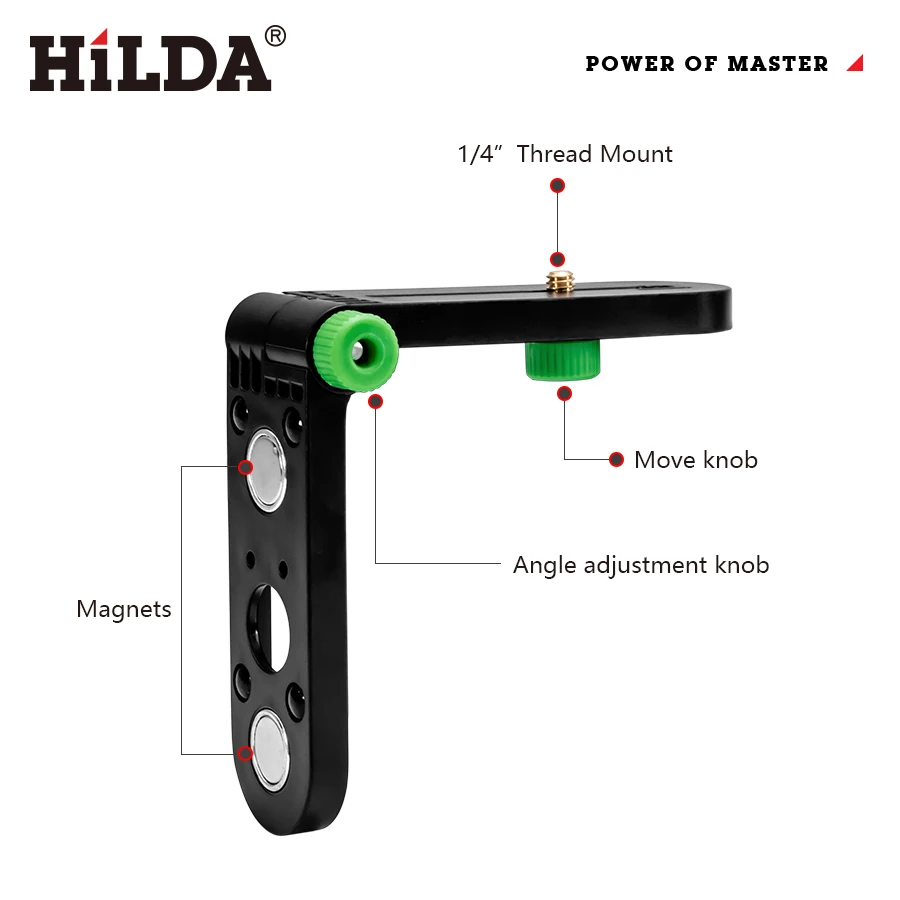 Hilda-mini Suporte de Parede Nível Laser Ajustável 180 ° para Rosca 14 Suporte Níveis Laser Suporte de Parede Ímã Forte