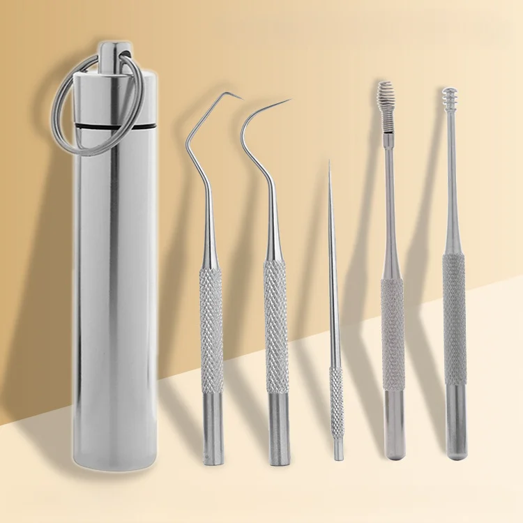 

1 Set Toothpick Set Metal Stainless Steel Oral Cleaning Tooth Flossing Portable Toothpick Floss Teeth Cleaner with Storage Tube