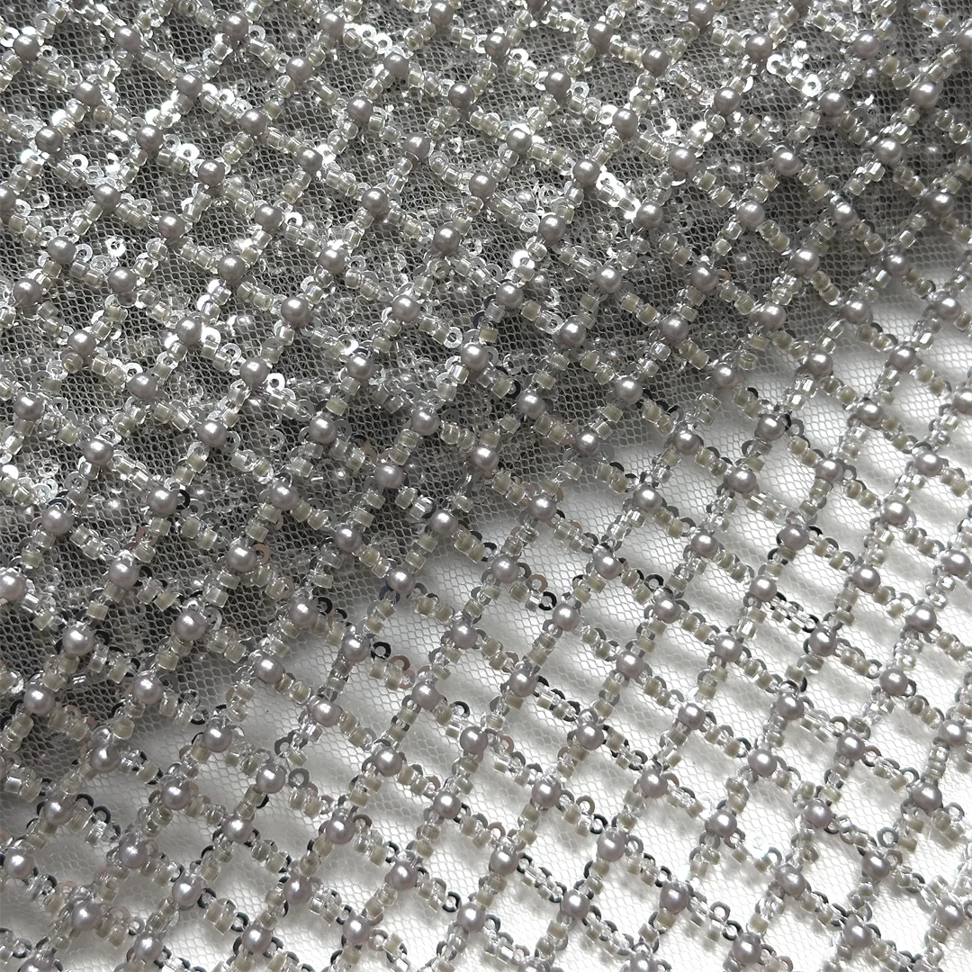 

Gold African Lace Fabric French Mesh Sequins Beaded Lace Fabric For Party Evening Dresses Sewing Women African Lace Fabrics