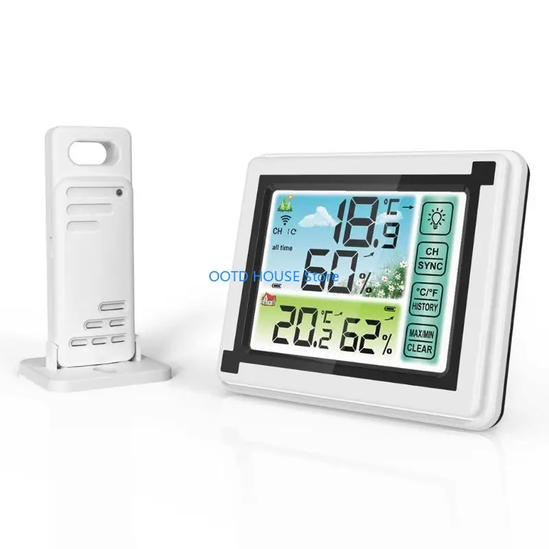 

103A Portable Wireless for Touch Screen Min Records ℃ ℉ Temperature Meter Humidity Monitor for Indoor Out