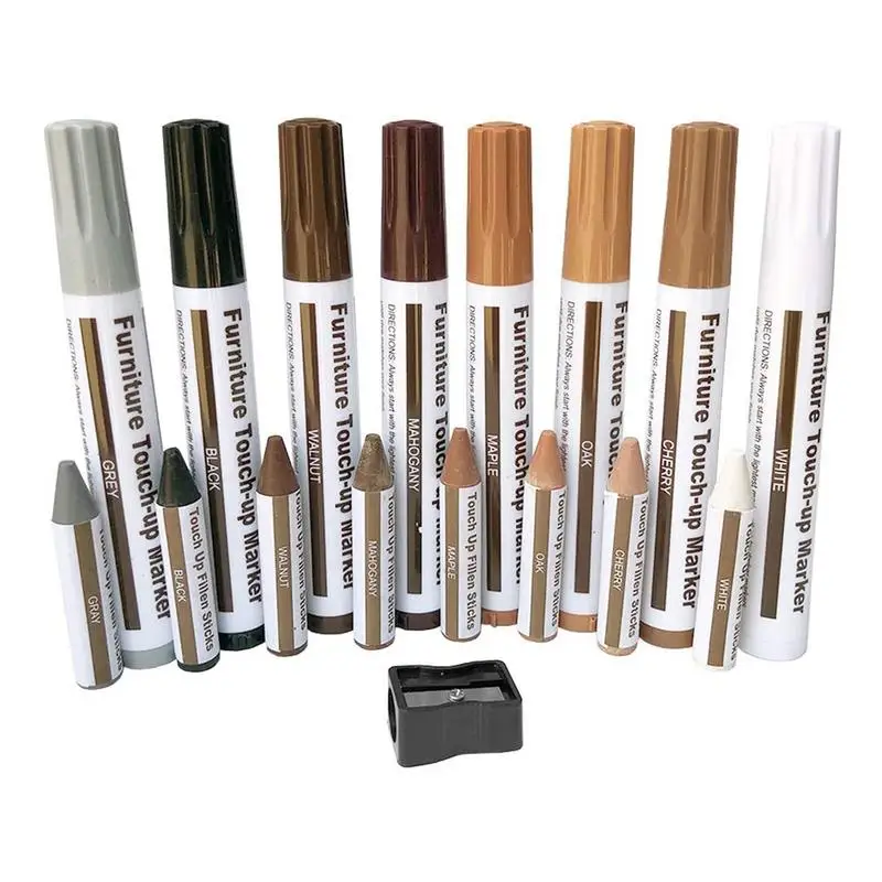 Furniture Repair Kit Wood Repair Markers Wood Repair Pen With Wax Sticks And Wax Sharpener For Stains Scratches Floors 17PCSKit