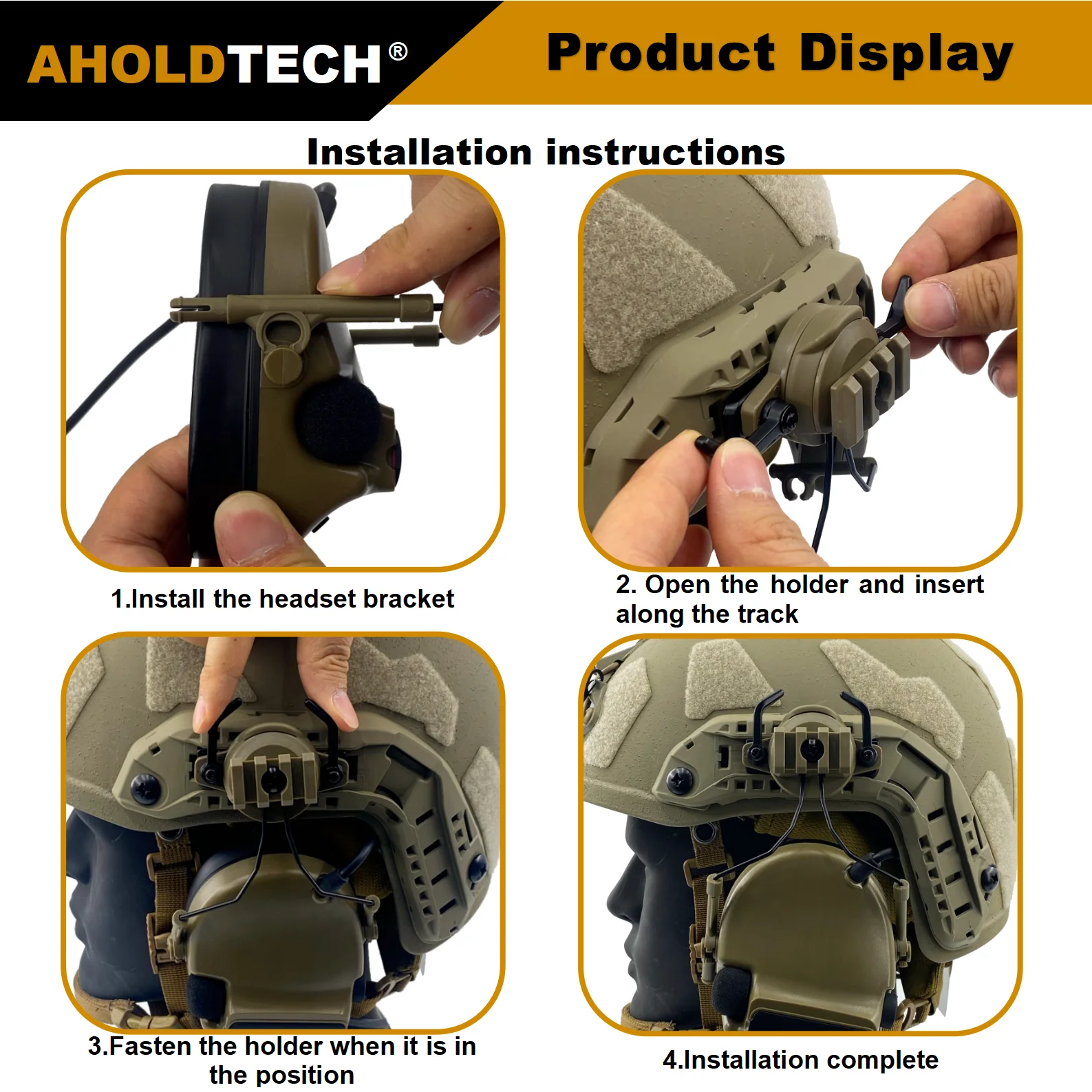 AHOLDTECH supporto per staffa per cuffie tattiche MICH Fast Helmet ARC Rail clacson locking catch type per COMTAC I II Series Headset