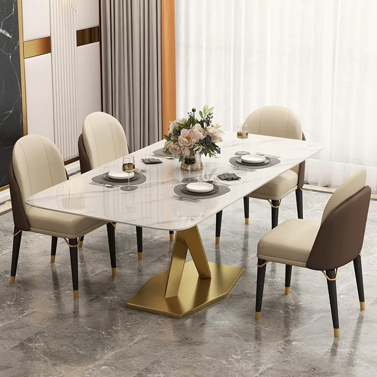 Large apartment rock slab square dining table luxury stone rock slab villa bright dining table eating table