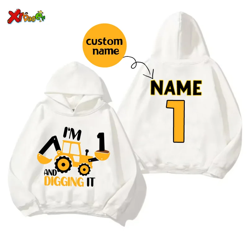 Engineering Vehicle Birthday Hoodie Excavator Construction Children Sweatshirts Boy Clothes Custom Name Girl Kid Children Hoodie