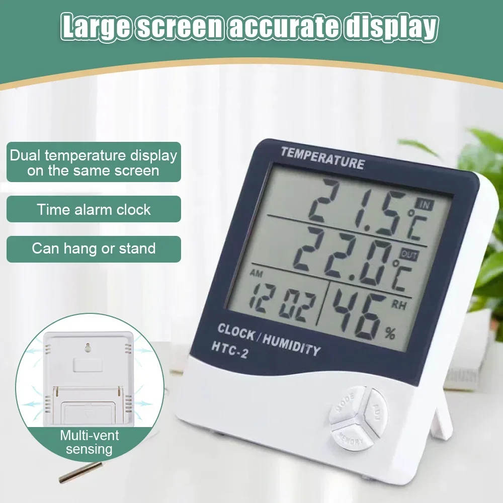 HTC-1/2 Environment Thermometer LCD Temperature Humidity Clock Meter External Station Outdoor Indoor Weather Station For Home