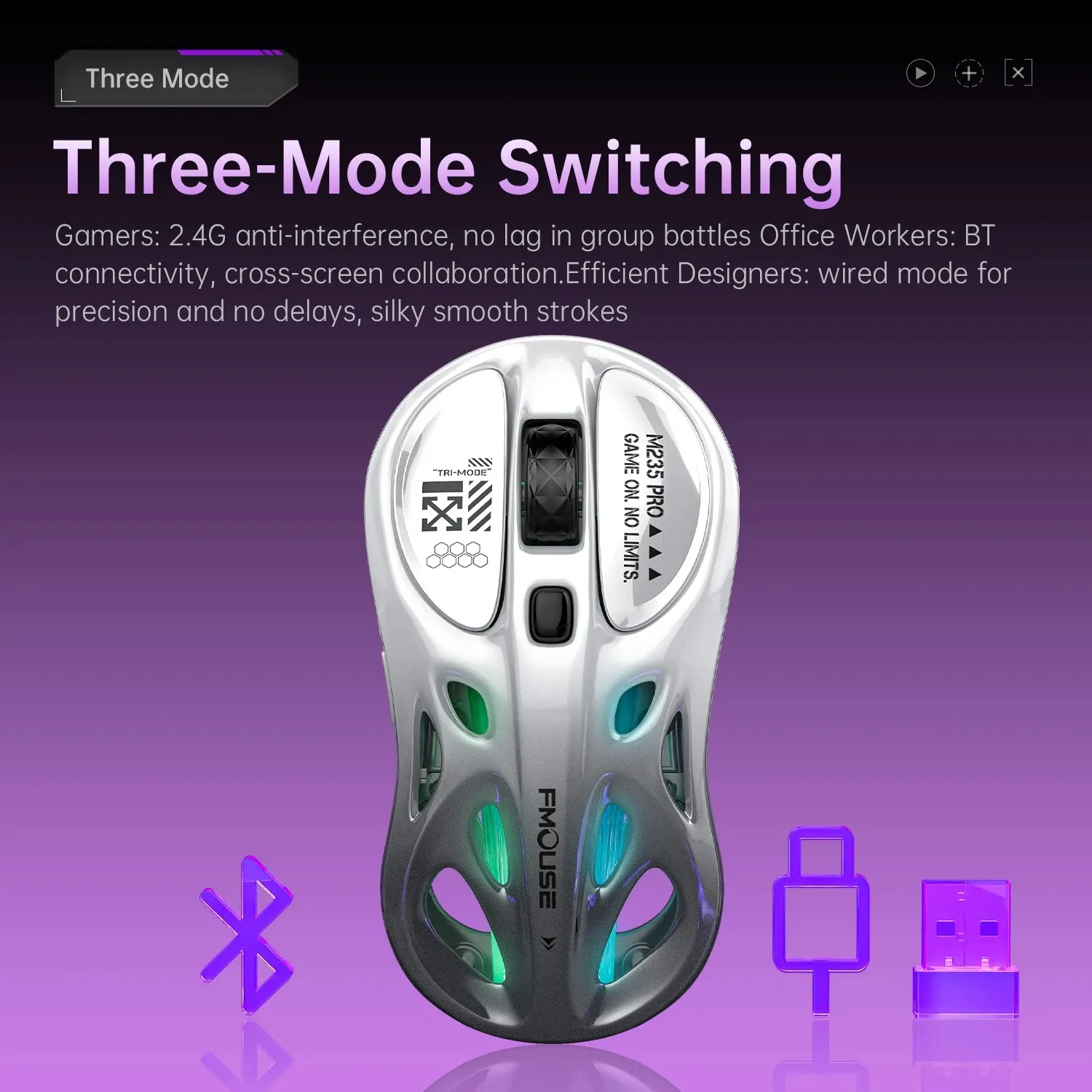 FMOUSE M235Pro Bluetooth беспроводная мышь трехрежимный ноутбук офисная игра RGB полые легкие спортивные аксессуары для ПК геймер подарок