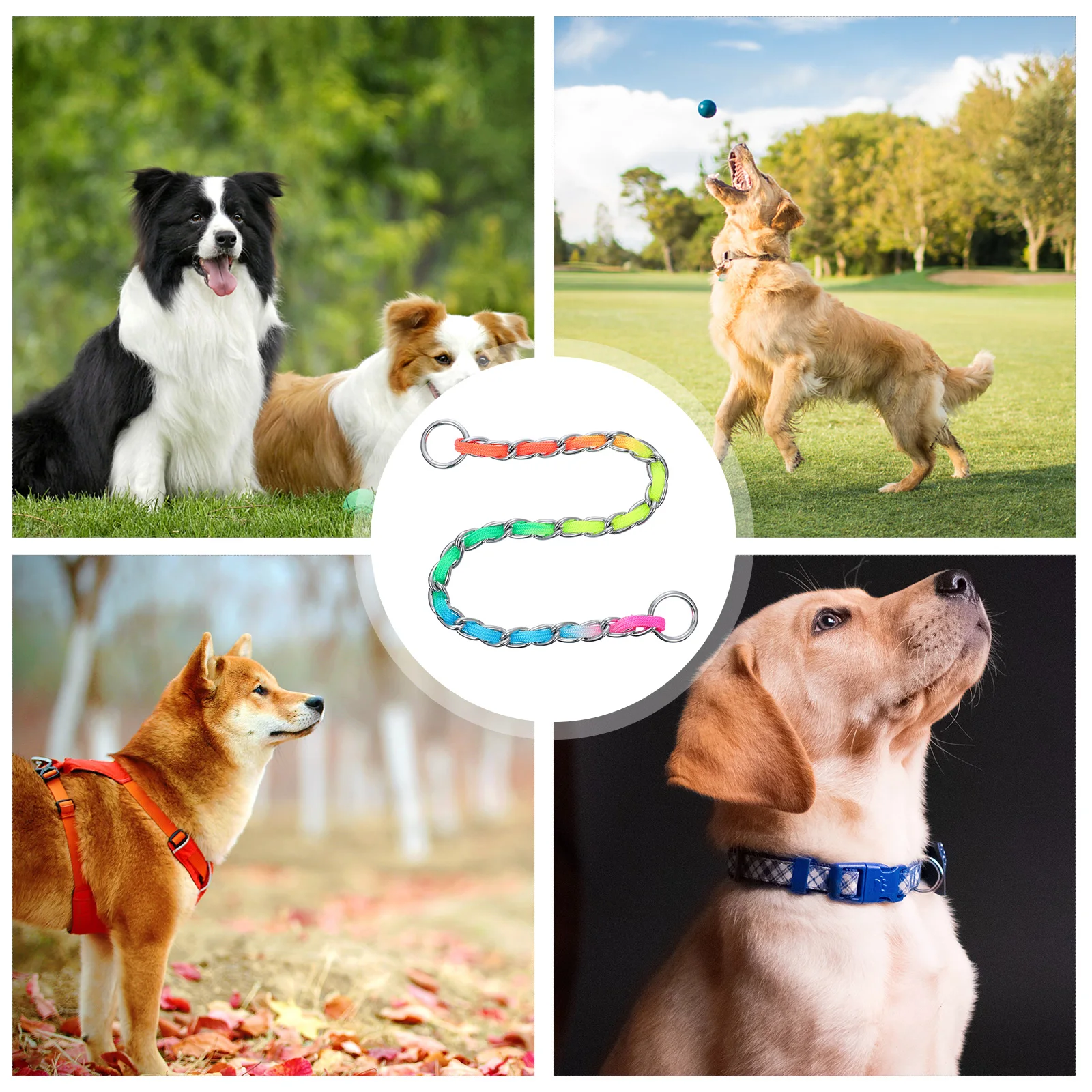 

1pc Rainbow Nylon Dog Collar Heavy Duty Chain Style Training Choker For Pet Puppy Traction Rope Collar Pet Supplies