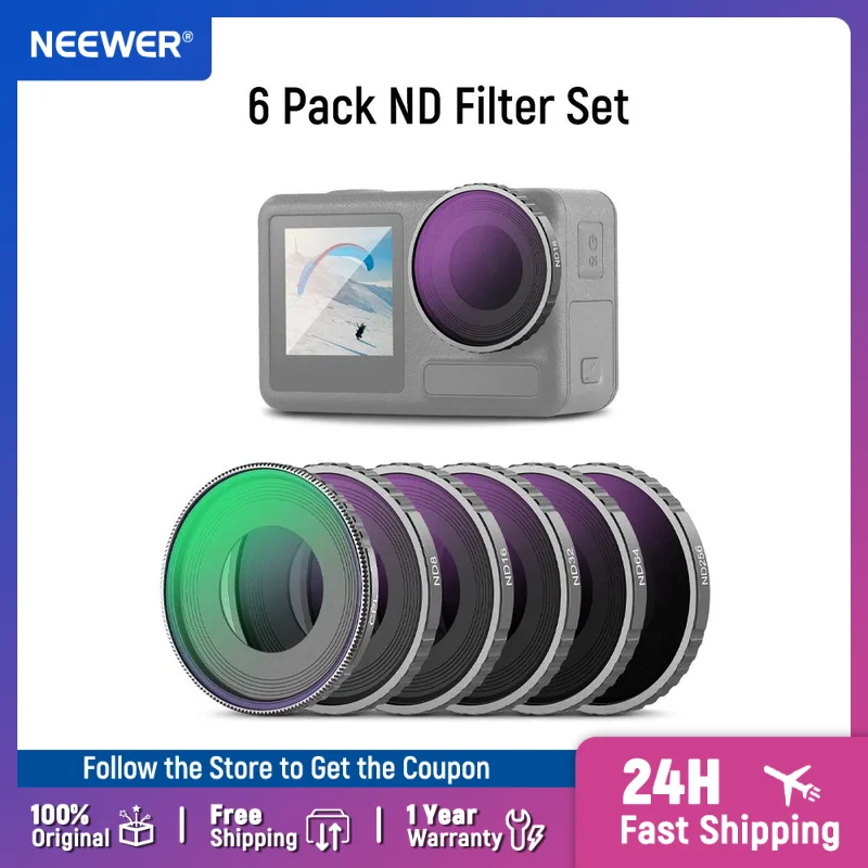 

NEEWER 6 Pack ND Filter Set Compatible with DJI Osmo Action 5 Pro/Action 4 Action Camera Lens Neutral Density Accessories FL-N70