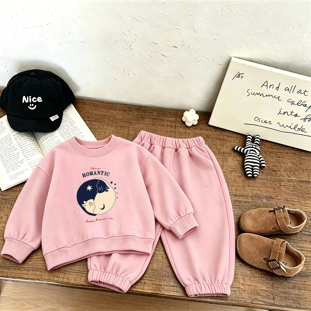 1-6Years Old Child Long-sleeved Outfits Cartoon Sweatshirts+Pants Two Piece Set Baby Clothing Print Hoodie Loose Sweatpants