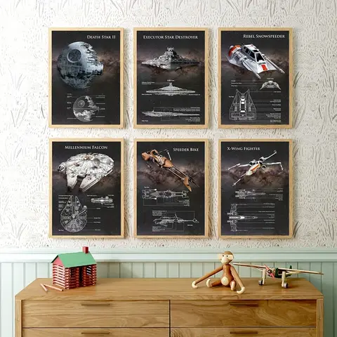 Star Wars Patents Art Prints Science Fiction Movie Poster Millennium Falcon, X-Wing Canvas Painting Office Wall Pictures Decor