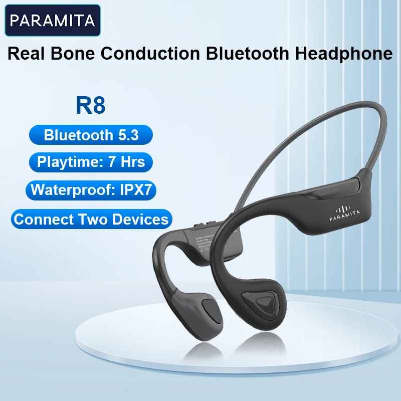 PARAMITA Real Conduction Headphone Wireless Bluetooth Headset with MIC BT 5.3 IPX7 Waterproof for Sport Running Workouts Driving