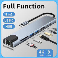 USB C HUB 8 in 1 Type C Adapter With 4K HDMI 87W PD USB Docking Station RJ45 For Macbook Air iPad Pro RJ45 HDMI Computer Laptop