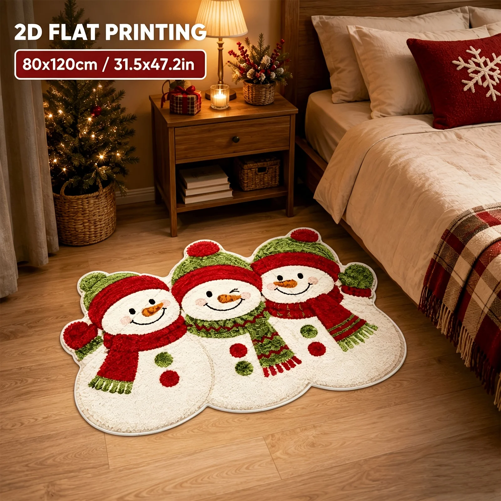 VIKAMA 3 Snowman Christmas Rug Machine Washable Entrance Doormat Carpet For Living Room Bedroom Bathroom Mat Kitchen Rug Home De