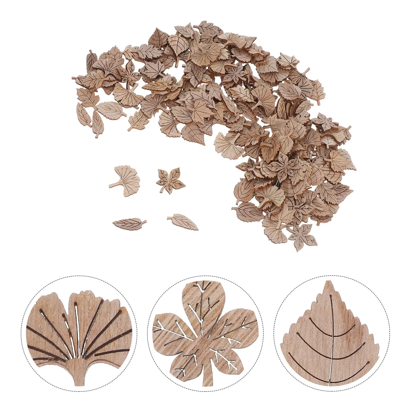 

200pcs Retro Wooden Decor Unfinished Fall Leaves Cutouts For Diy Crafts Natural Wood Slices Kids Painting Wall Art Home