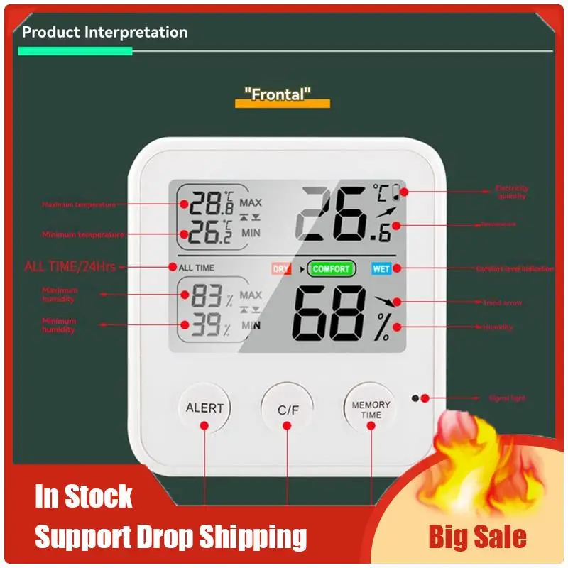 Лучшие предложения Монитор температуры и влажности Мини-гигрометр Датчик температуры Цифровой мини-термогигрометр для помещения