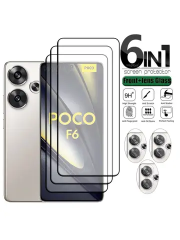 6-in-1 For Poco F6 Glass Xiaomi Poco F6 Tempered Glass Full Cover Glue HD 9H For Screen Protector Poco F6 F 6 PocoF6 Lens Glass