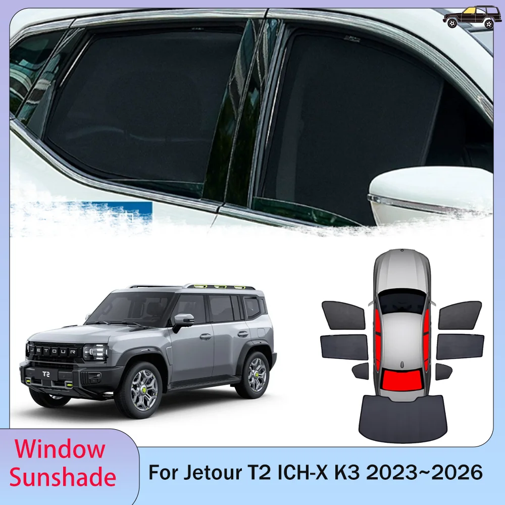 

Для Jetour T2 ICH-X K3 2023 ~ 2026 2024 2025 автомобильная магнитная сетка, солнцезащитный козырек для конфиденциальности, защитный козырек от солнца на боковое окно, аксессуары