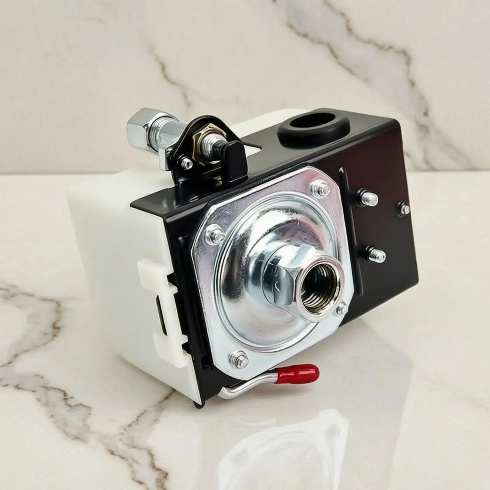 Compressor Pressure Switch Horizontal Lever Adjustable 0.5-0.8 Mpa Black Metal Housing White Top Cover for Workshop Equipment