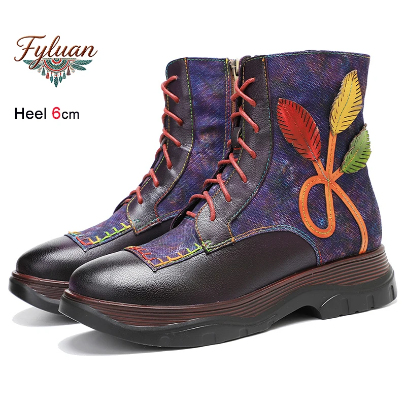 

Fashion Retro Autumn Winter Women's Bare Boots Coarse Heels 6cm Zipper Lace Up Three-dimensional Leaves Ankle Boots Ladies Shoes