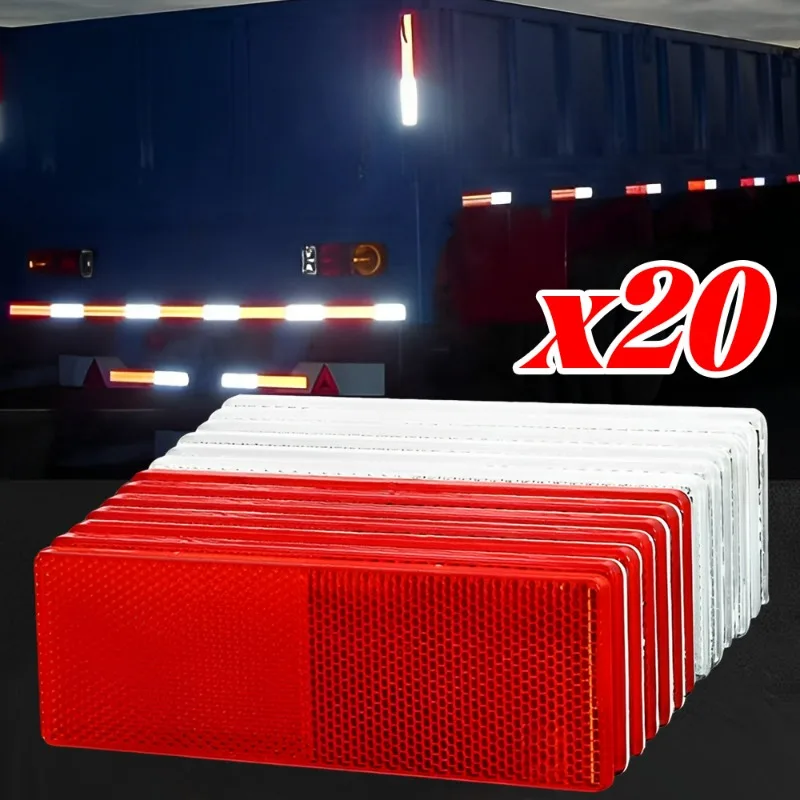 

1-20Pcs Truck Adhesive Rectangle Plastic Reflector Motorcycle Reflective Warning Plate Stickers Safety Sign Red White Stickers