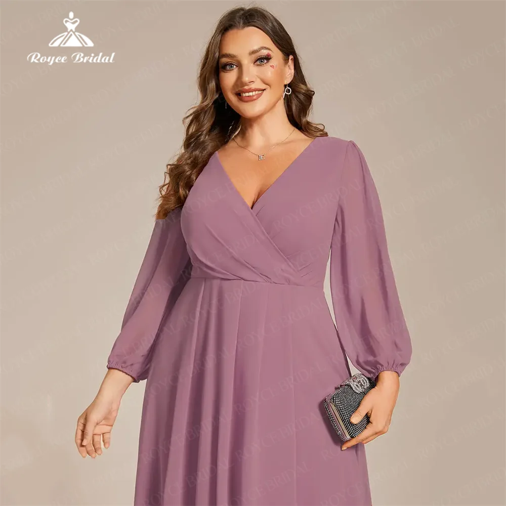 Robe de Demoiselle d'Honneur en Mousseline de Soie, Simple, Grande Taille, Ligne A, Col en V, Manches sulf, Haut Bas Plissé pour Réception de Mariage, Robe Éducative de Gala