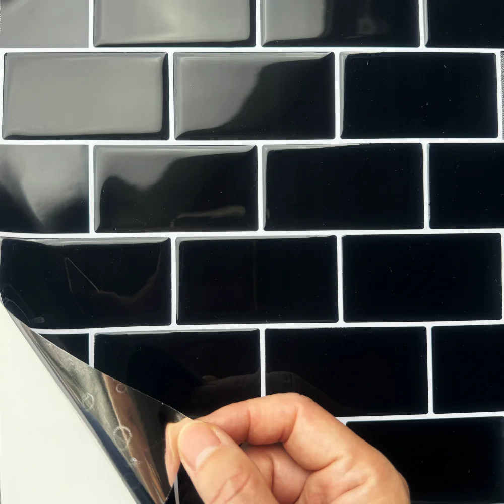 Black Subway Tile Self Adhesive Peel and Stick Backsplash Brick Wall Sticker Vinyl Bathroom Kitchen Home Decor DIY image 4