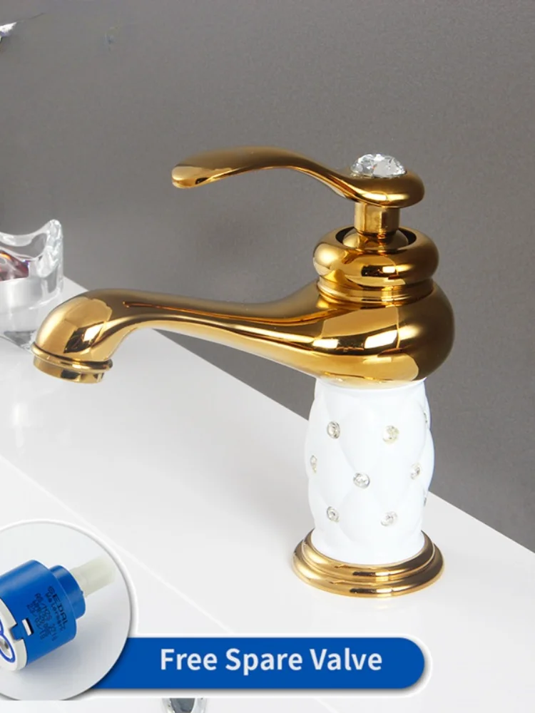 

Gisha Bathroom Sink Faucet Gold Hot Cold Water Mixer Tap Crane Diamond Body Copper Golden Faucet Basin Mixer Torneiras 2G1003