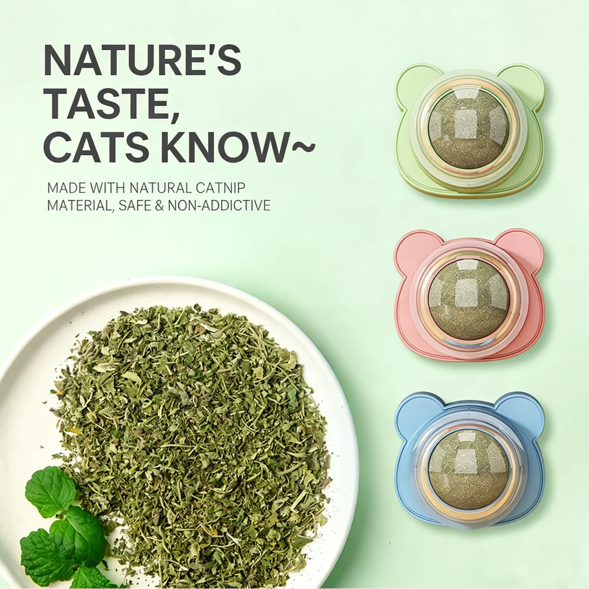 Rotatable Cat Mint Licking Ball Wall‑mounted Catnip Sphere Teeth Cleaning For Kitten Boost Appetite Hairball Elimination