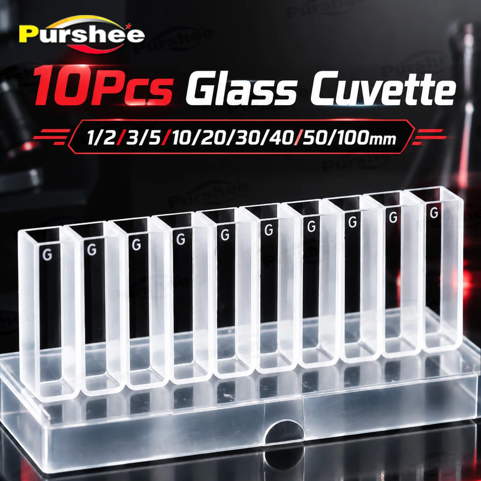 10Pcs Glass Cuvette 1/2/3/5/10/20/30/40/50/100mm Path Length Frit Sintering Acid & Alkali Resistant for Lab UV-Vis Spectroscopy