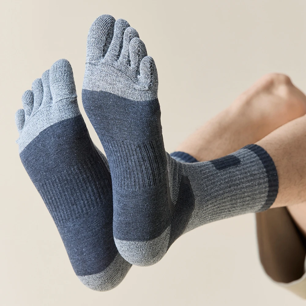 3 paia di calzini con punta in pile da uomo autunno inverno caldi calzini a cinque dita uomo calzini sportivi in cotone di alta qualità da corsa